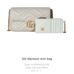 Gucci GG Marmont Mini Bag - Light Grey with Gold Accents